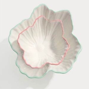 Lilly Pulitzer White Floral Ceramic Nesting Bowl and Dish with Pink & Mint Rims